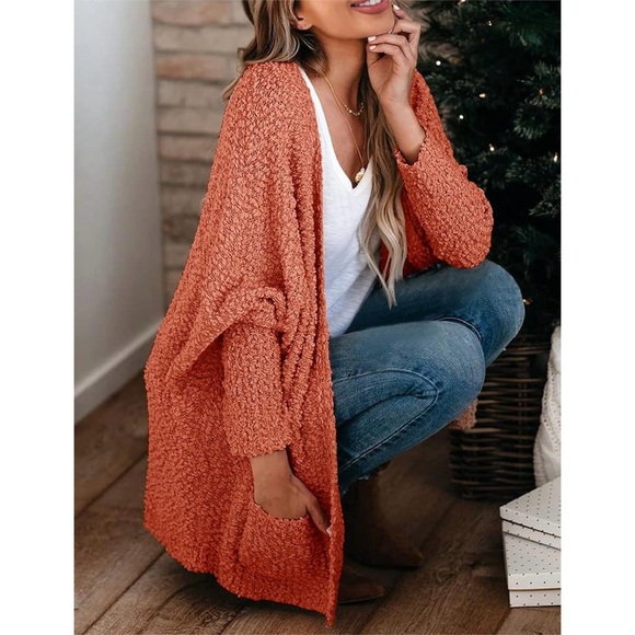 🎲 452. Womens Chunky Popcorn Cardigan Oversized Open Batwing Fuzzy Knit Sweater - Picture 3 of 7